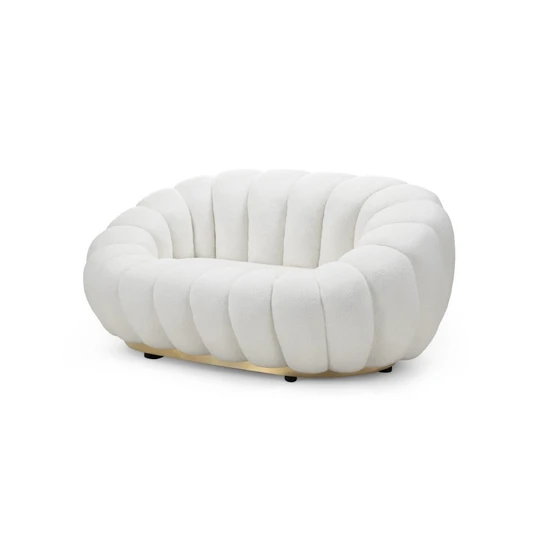 Sofa Firenze, dvivietė, bouclé, apvalūs kontūrai, baltos spalvos