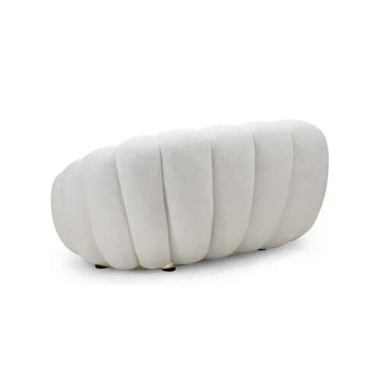 Sofa Firenze, dvivietė, bouclé, apvalūs kontūrai, baltos spalvos