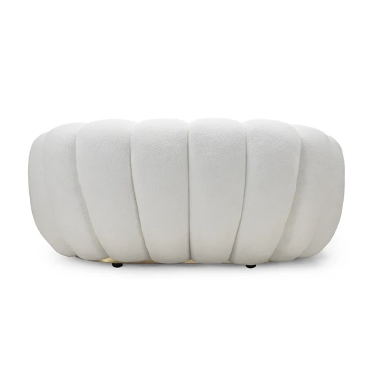 Sofa Firenze, dvivietė, bouclé, apvalūs kontūrai, baltos spalvos