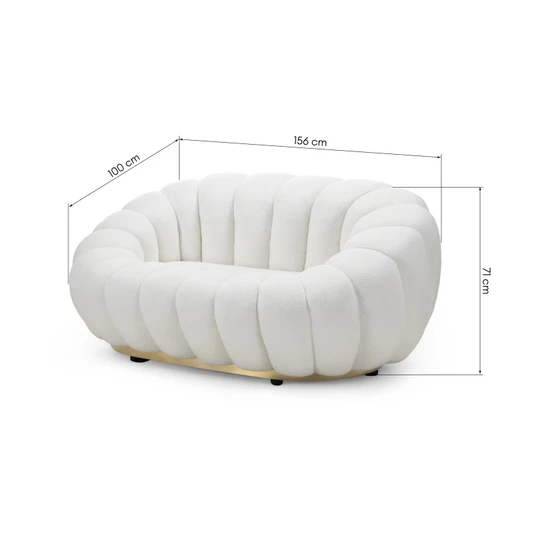Sofa Firenze, dvivietė, bouclé, apvalūs kontūrai, baltos spalvos