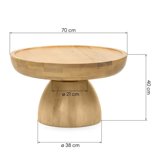 Kavos staliukas „Arvika“, 70 cm, apvalus, iš mangmedžio, suapvalintos formos