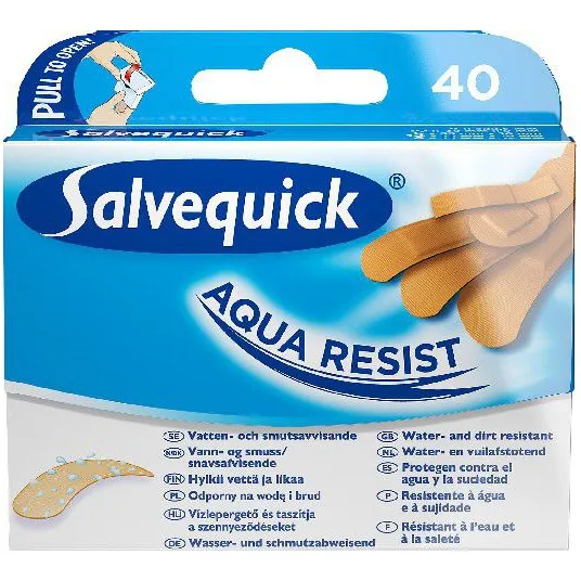 Salvequick „Aqua Resist“ vandeniui atsparūs pleistrai, 1 pakuotė – 40 vnt.