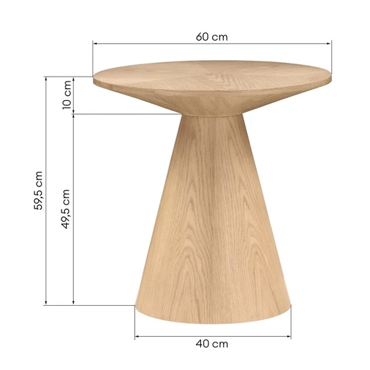 Šoninis staliukas Abisko, apvalus, 60 cm, natūralaus ąžuolo faneros