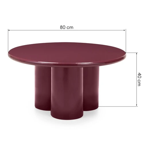 Kavos staliukas Everett, 80 cm, blizgus, bordo spalvos