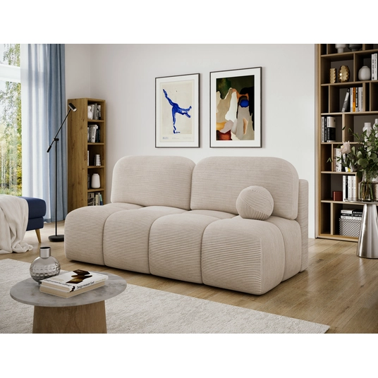 Nuwia sofa with sleeping function and storage box, beige velvet upholstery, Modern, White