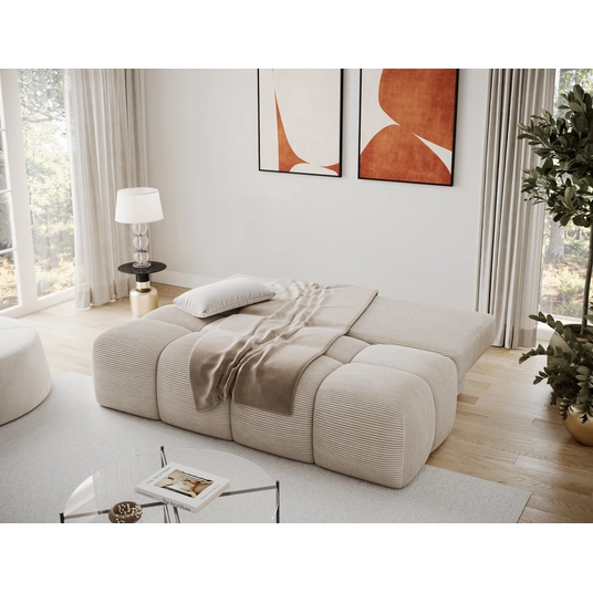Nuwia sofa with sleeping function and storage box, beige velvet upholstery, Modern, White