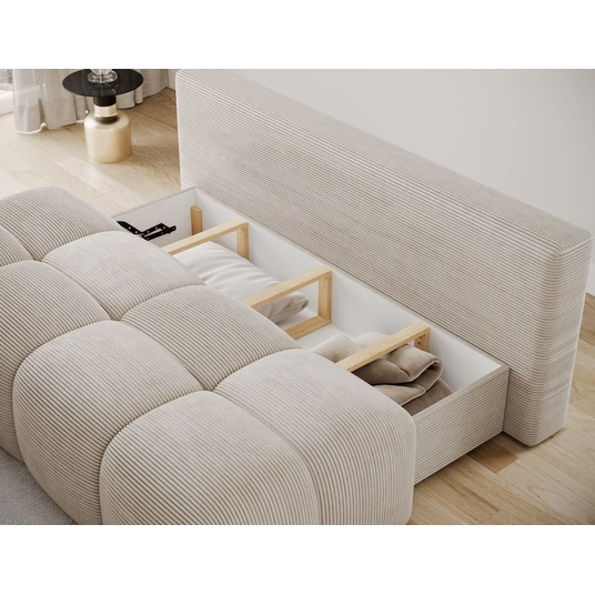 Nuwia sofa with sleeping function and storage box, beige velvet upholstery, Modern, White