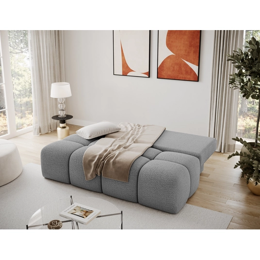 Nuwia sofa with sleeping function and storage box, grey bouclé upholstery, Modern, White