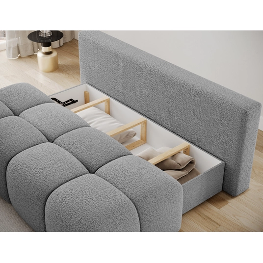 Nuwia sofa with sleeping function and storage box, grey bouclé upholstery, Modern, White