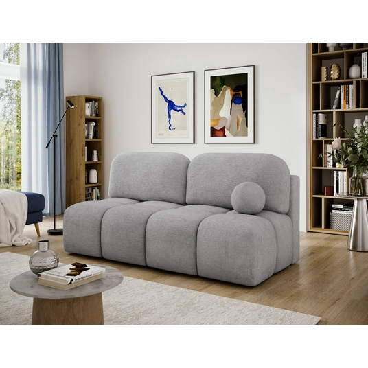 Nuwia sofa with sleeping function and storage box, grey plush upholstery, Modern, Gray