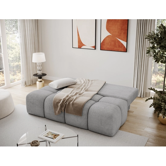 Nuwia sofa with sleeping function and storage box, grey plush upholstery, Modern, Gray