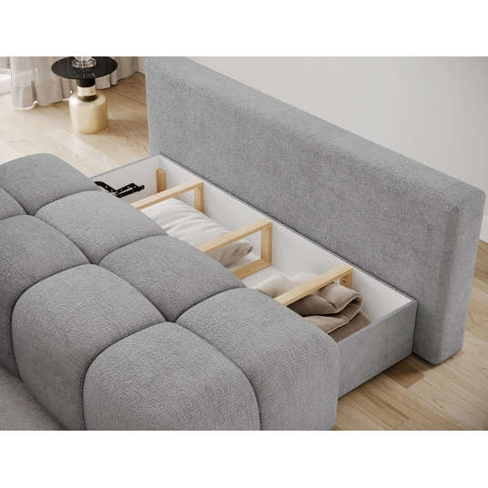 Nuwia sofa with sleeping function and storage box, grey plush upholstery, Modern, Gray