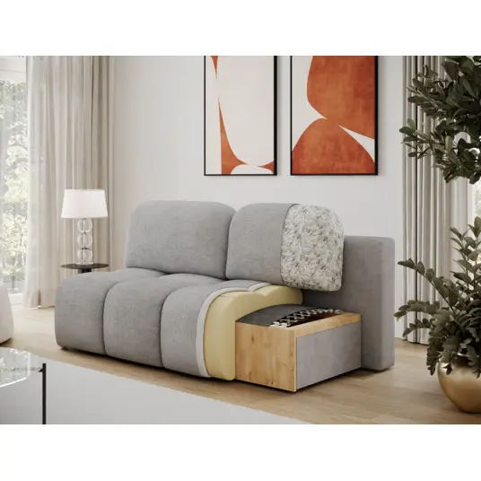 Nuwia sofa with sleeping function and storage box, white bouclé upholstery, Modern, Gray