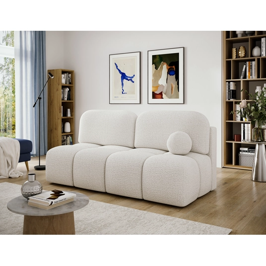 Nuwia sofa with sleeping function and storage box, white bouclé upholstery, Modern, Gray
