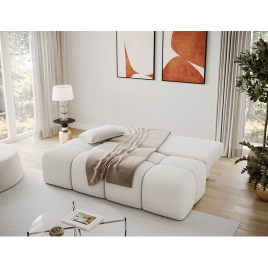 Nuwia sofa with sleeping function and storage box, white bouclé upholstery, Modern, Gray