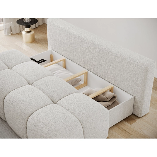 Nuwia sofa with sleeping function and storage box, white bouclé upholstery, Modern, Gray
