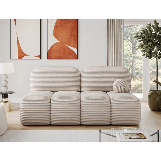 Nuwia sofa with sleeping function and storage box, white velvet upholstery, Modern, Beige