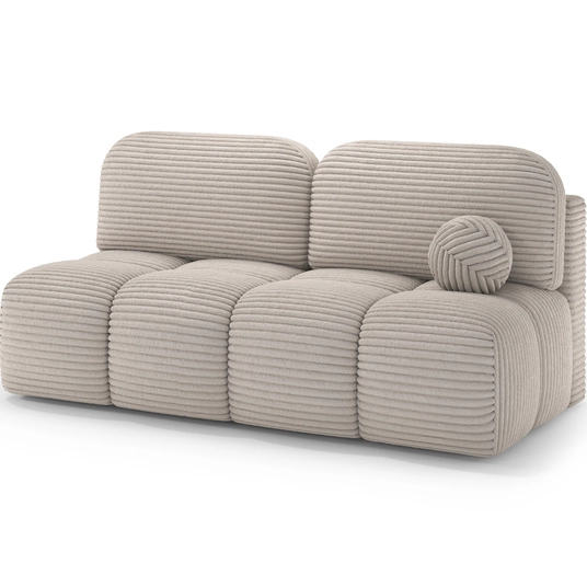 Nuwia sofa with sleeping function and storage box, white velvet upholstery, Modern, Beige