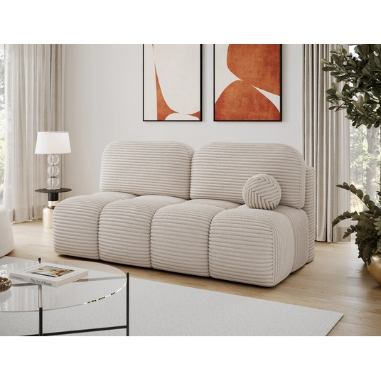 Nuwia sofa with sleeping function and storage box, white velvet upholstery, Modern, Beige
