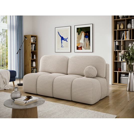 Nuwia sofa with sleeping function and storage box, white velvet upholstery, Modern, Beige