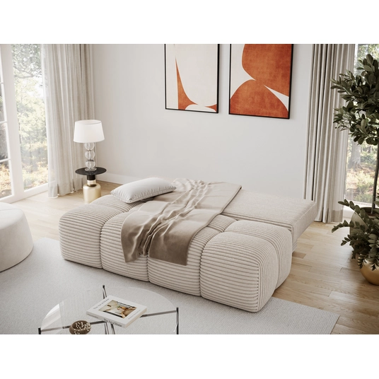 Nuwia sofa with sleeping function and storage box, white velvet upholstery, Modern, Beige