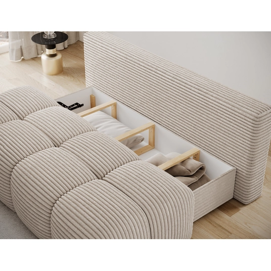 Nuwia sofa with sleeping function and storage box, white velvet upholstery, Modern, Beige
