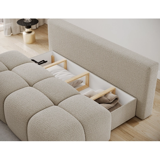 Nuwia sofa with sleeping function and storage box, beige bouclé upholstery, Modern, Beige