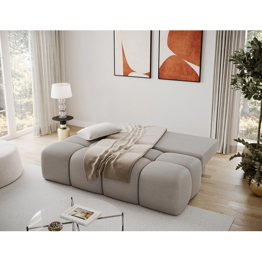 Nuwia sofa with sleeping function and storage box, beige plush upholstery, Modern, Beige