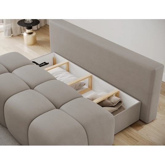 Nuwia sofa with sleeping function and storage box, beige plush upholstery, Modern, Beige