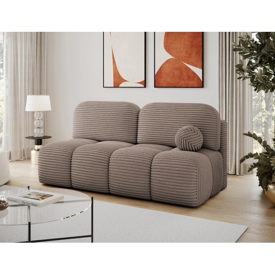 Nuwia sofa with sleeping function and storage box, light brown velvet upholstery, Modern, Light Brown