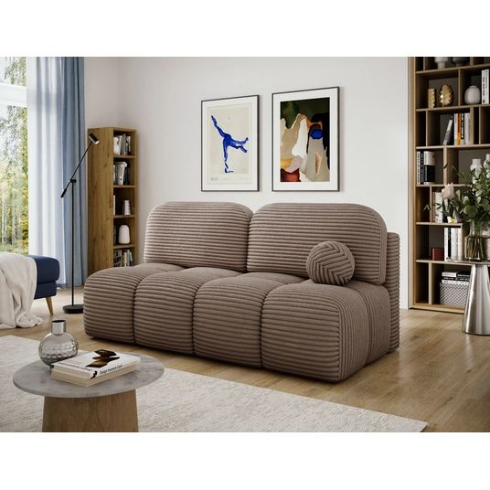 Nuwia sofa with sleeping function and storage box, light brown velvet upholstery, Modern, Light Brown