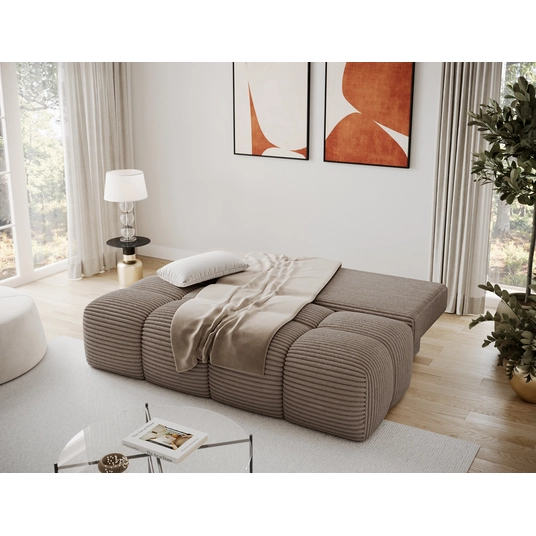 Nuwia sofa with sleeping function and storage box, light brown velvet upholstery, Modern, Light Brown