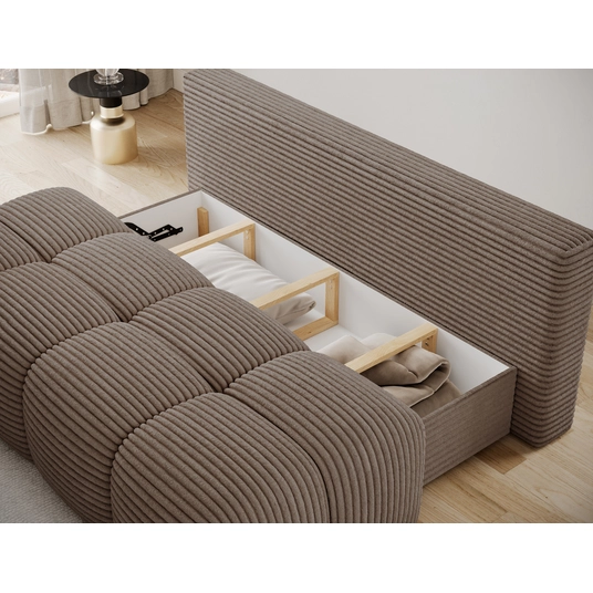 Nuwia sofa with sleeping function and storage box, light brown velvet upholstery, Modern, Light Brown