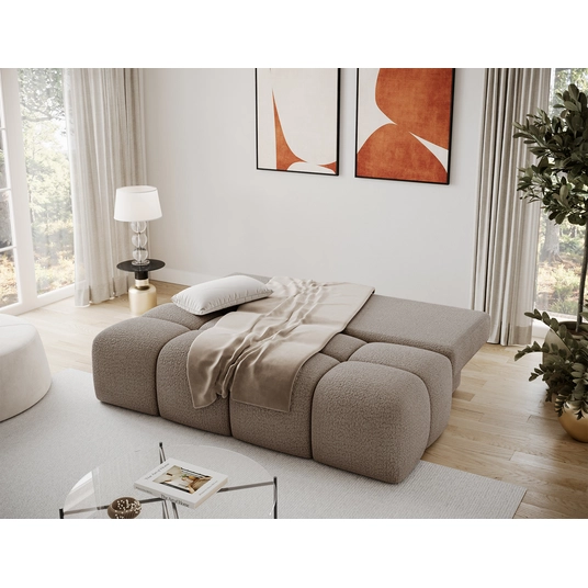 Nuwia sofa with sleeping function and storage box, brown bouclé upholstery, Modern, Brown