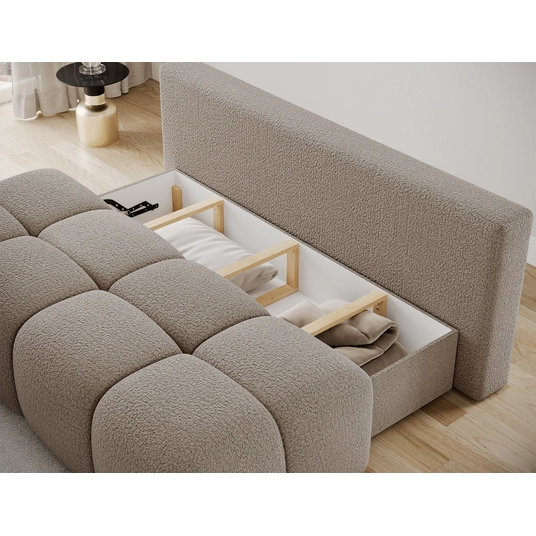 Nuwia sofa with sleeping function and storage box, brown bouclé upholstery, Modern, Brown