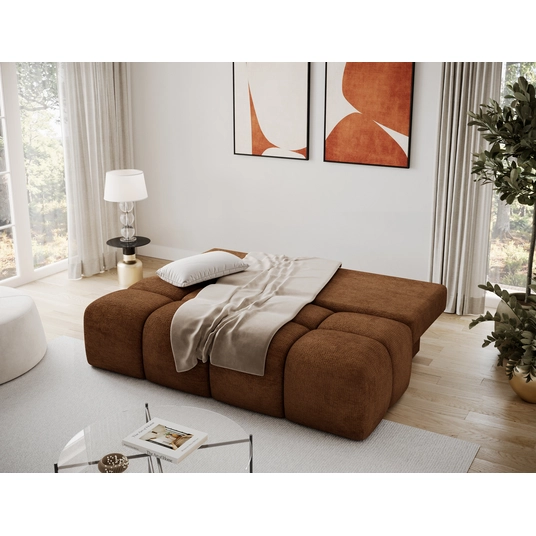 Nuwia sofa with sleeping function and storage box, brick red plush upholstery, Modern, Brick red