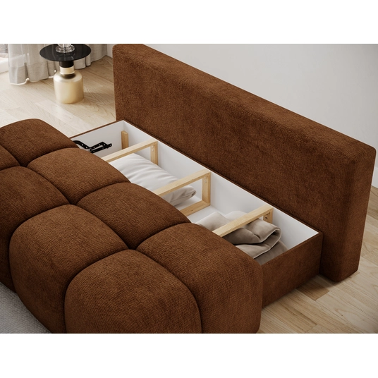 Nuwia sofa with sleeping function and storage box, brick red plush upholstery, Modern, Brick red