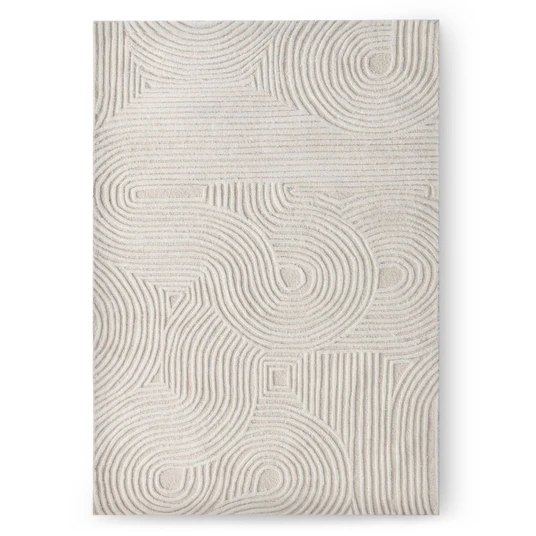 Stačiakampis kilimas „Kivi“, 120x180 cm, tuftuotas, vilnonis, kreminės spalvos, su lankais
