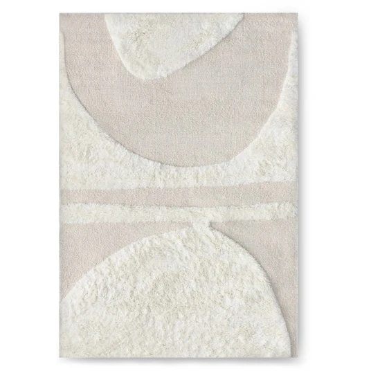 Stačiakampis kilimas „Kiara“, 190x290 cm, vilnonis, tuftuotas, kreminės spalvos, su lankais