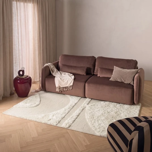 Stačiakampis kilimas „Kiara“, 190x290 cm, vilnonis, tuftuotas, kreminės spalvos, su lankais