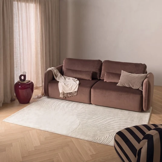 Stačiakampis kilimas „Asa“, 160x230 cm, vilnonis, kreminės spalvos, su nereguliariomis linijomis