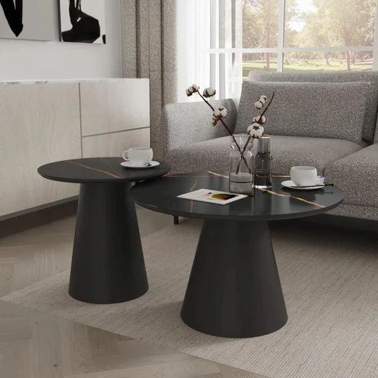 Kavos staliukas „Margo L“, juodas, marmuro imitacija