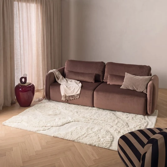 Stačiakampis kilimas „Nokori“, 160x230 cm, tuftuotas, vilnonis, kreminės spalvos, su bangomis