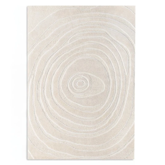 Stačiakampis kilimas „Sora“, 190 x 290 cm, tuftuotas, vilnonis, kreminės spalvos, su nereguliariomis linijomis