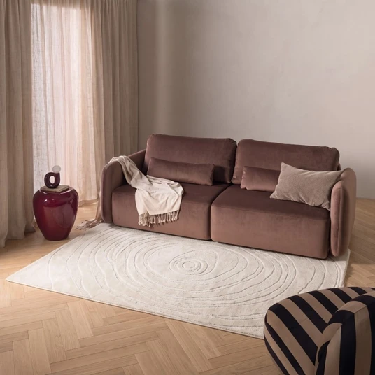 Stačiakampis kilimas „Sora“, 190 x 290 cm, tuftuotas, vilnonis, kreminės spalvos, su nereguliariomis linijomis