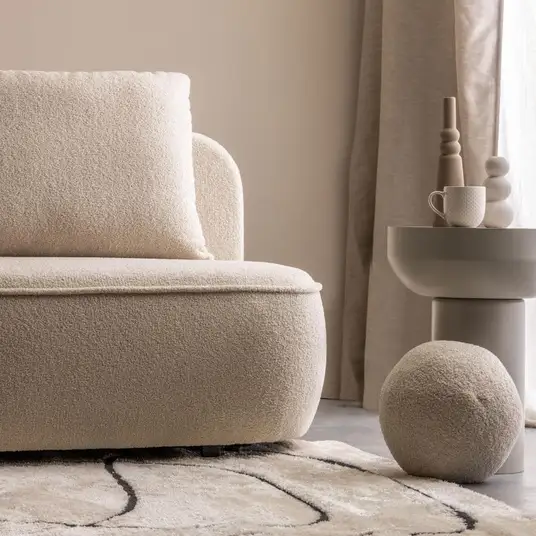 Sofos-lova su daiktų laikymo dėže „Bella“, šviesiai smėlio spalvos, bouclé