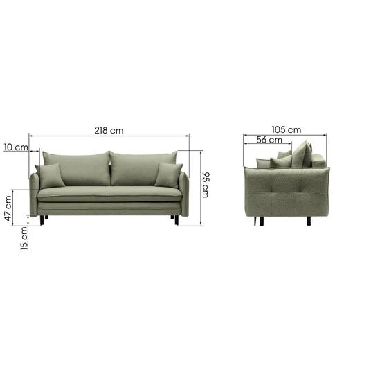 „Notti“ sofa su miego funkcija ir daiktų laikymo dėže, žalia