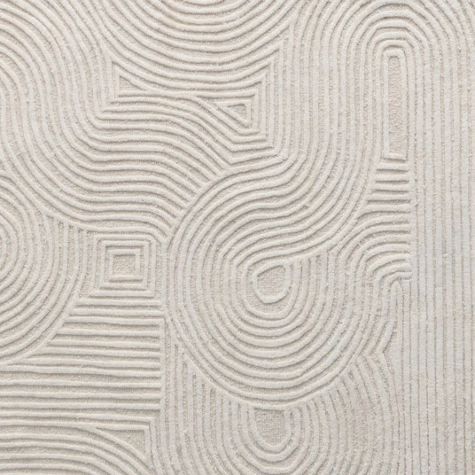 Stačiakampis kilimas „Kivi“, 190x290 cm, tuftuotas, vilnonis, kreminės spalvos, su lankais