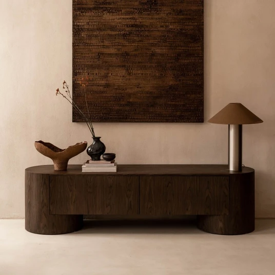 „Aspen“ televizoriaus spintelė su stalčiais, 200 cm, tamsus riešutas