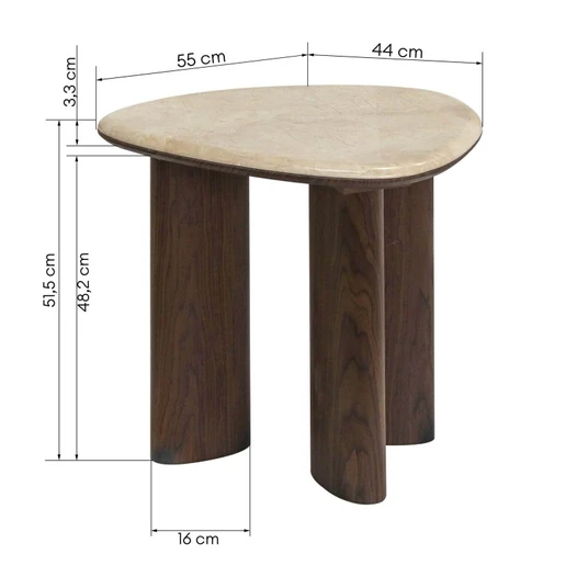 Šoninis staliukas „Essence“ 44 cm, tamsus riešutas/marmuras